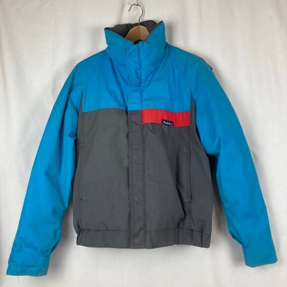 VTG Powderhorn Goose Down Jacket Mens M Blue Gray Colorblock Mountains Snow USA - Picture 1 of 16